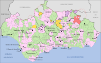 Realengo y señoríos de los cuatro reinos de Andalucía en el siglo XVIII por municipios actuales